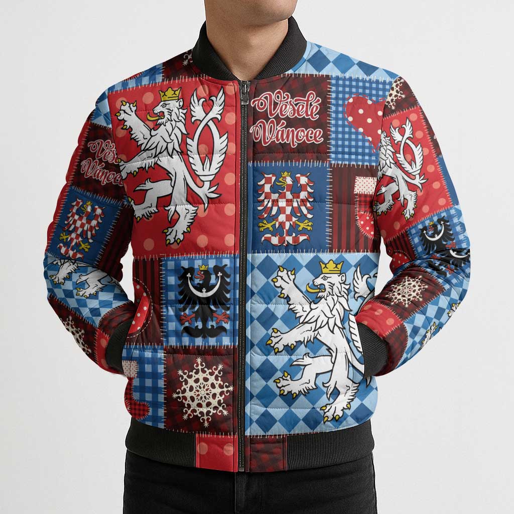 Czech Christmas Patchwork Bomber Puffer Jacket - Wonder Print Shop