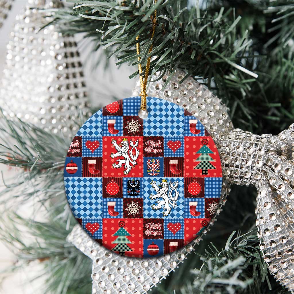 Czech Christmas Patchwork Ceramic Ornament - Wonder Print Shop