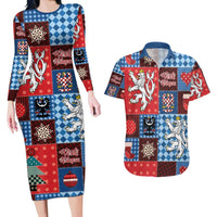 Czech Christmas Patchwork Couples Matching Long Sleeve Bodycon Dress and Hawaiian Shirt - Wonder Print Shop
