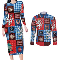 Czech Christmas Patchwork Couples Matching Long Sleeve Bodycon Dress and Long Sleeve Button Shirt - Wonder Print Shop