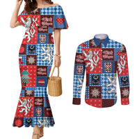 Czech Christmas Patchwork Couples Matching Mermaid Dress and Long Sleeve Button Shirt - Wonder Print Shop