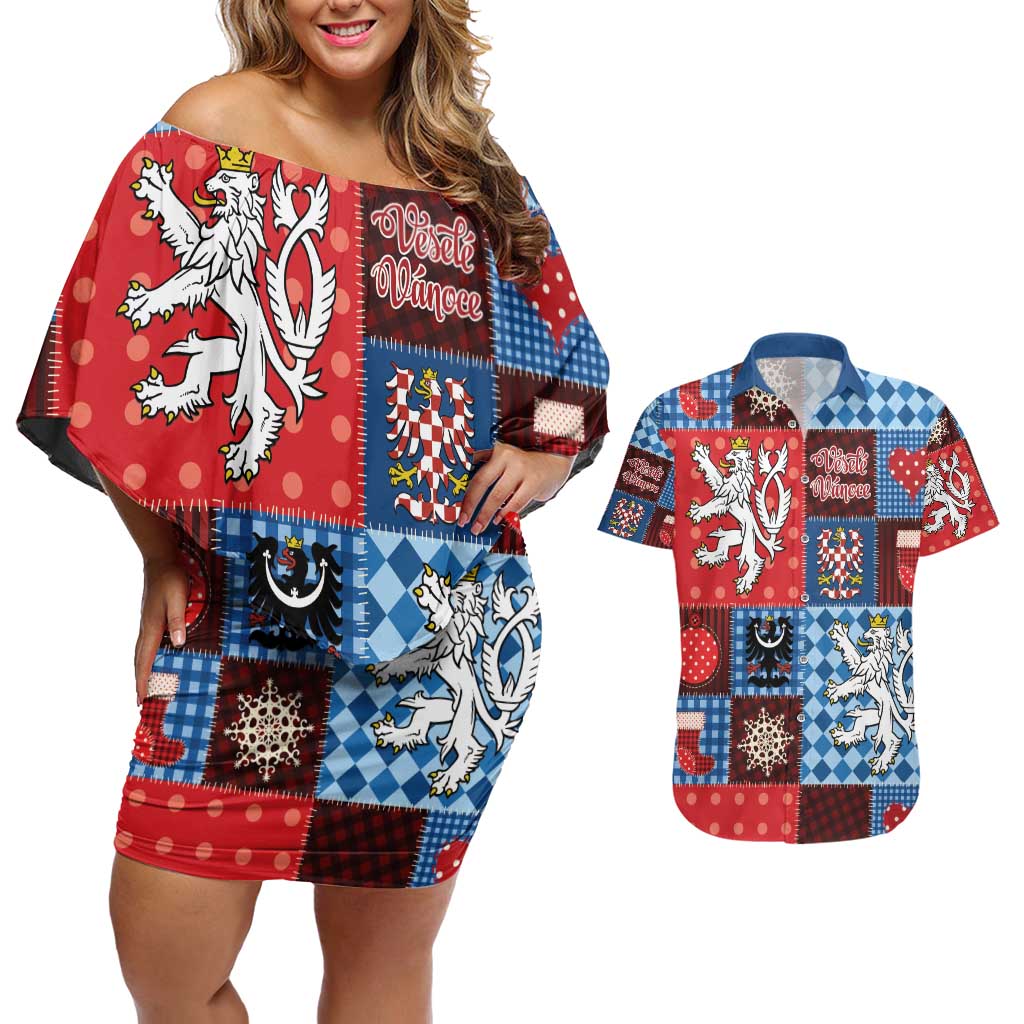 Czech Christmas Patchwork Couples Matching Off Shoulder Short Dress and Hawaiian Shirt - Wonder Print Shop