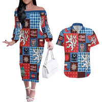 Czech Christmas Patchwork Couples Matching Off The Shoulder Long Sleeve Dress and Hawaiian Shirt - Wonder Print Shop