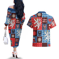 Czech Christmas Patchwork Couples Matching Off The Shoulder Long Sleeve Dress and Hawaiian Shirt - Wonder Print Shop