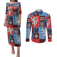 Czech Christmas Patchwork Couples Matching Puletasi and Long Sleeve Button Shirt - Wonder Print Shop