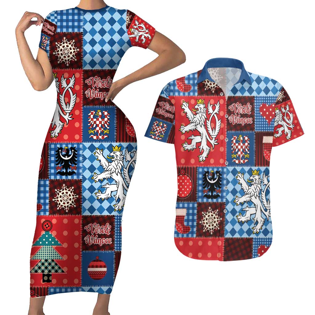 Czech Christmas Patchwork Couples Matching Short Sleeve Bodycon Dress and Hawaiian Shirt - Wonder Print Shop