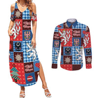 Czech Christmas Patchwork Couples Matching Summer Maxi Dress and Long Sleeve Button Shirt - Wonder Print Shop