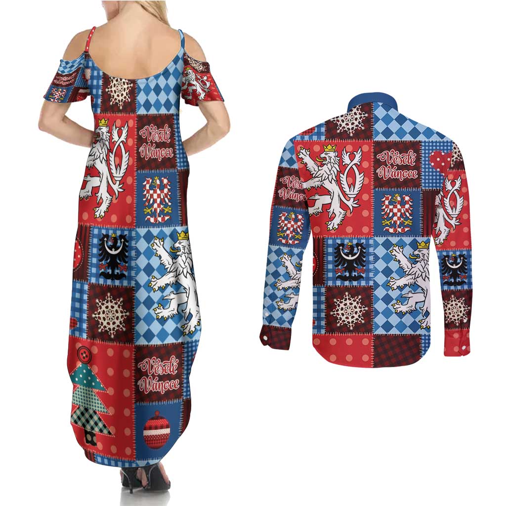 Czech Christmas Patchwork Couples Matching Summer Maxi Dress and Long Sleeve Button Shirt - Wonder Print Shop