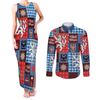 Czech Christmas Patchwork Couples Matching Tank Maxi Dress and Long Sleeve Button Shirt - Wonder Print Shop