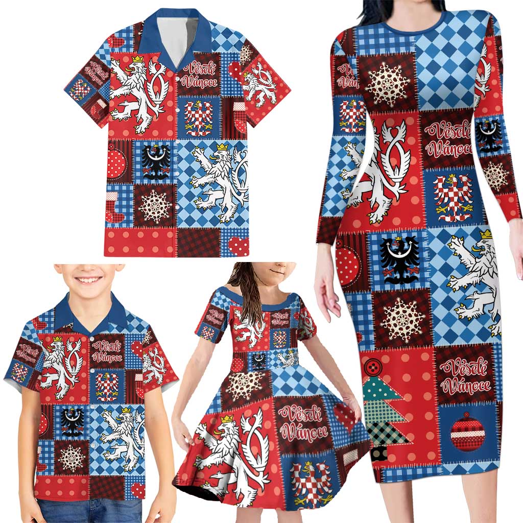 Czech Christmas Patchwork Family Matching Long Sleeve Bodycon Dress and Hawaiian Shirt - Wonder Print Shop