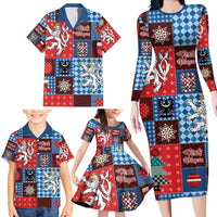 Czech Christmas Patchwork Family Matching Long Sleeve Bodycon Dress and Hawaiian Shirt - Wonder Print Shop