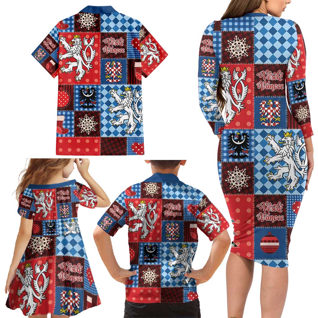 Czech Christmas Patchwork Family Matching Long Sleeve Bodycon Dress and Hawaiian Shirt - Wonder Print Shop