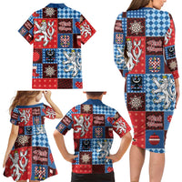 Czech Christmas Patchwork Family Matching Long Sleeve Bodycon Dress and Hawaiian Shirt - Wonder Print Shop