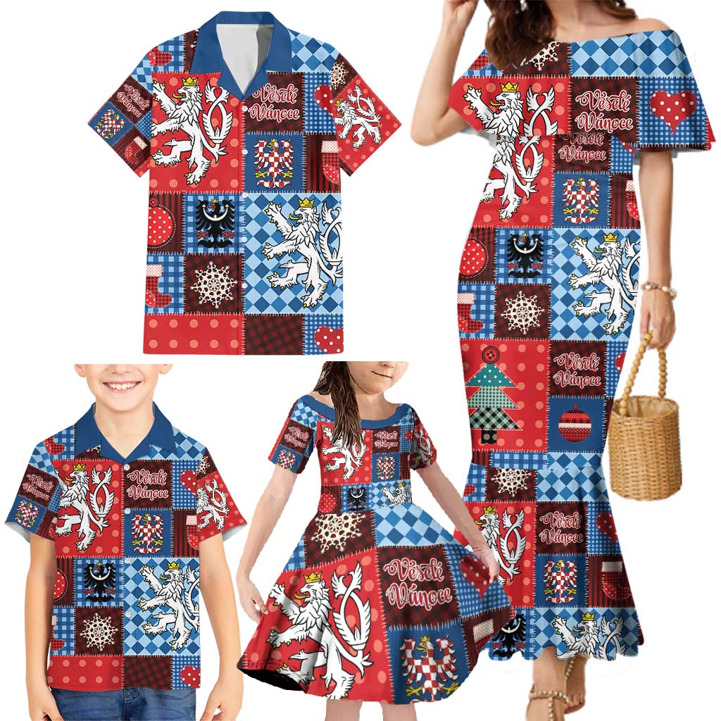 Czech Christmas Patchwork Family Matching Mermaid Dress and Hawaiian Shirt - Wonder Print Shop