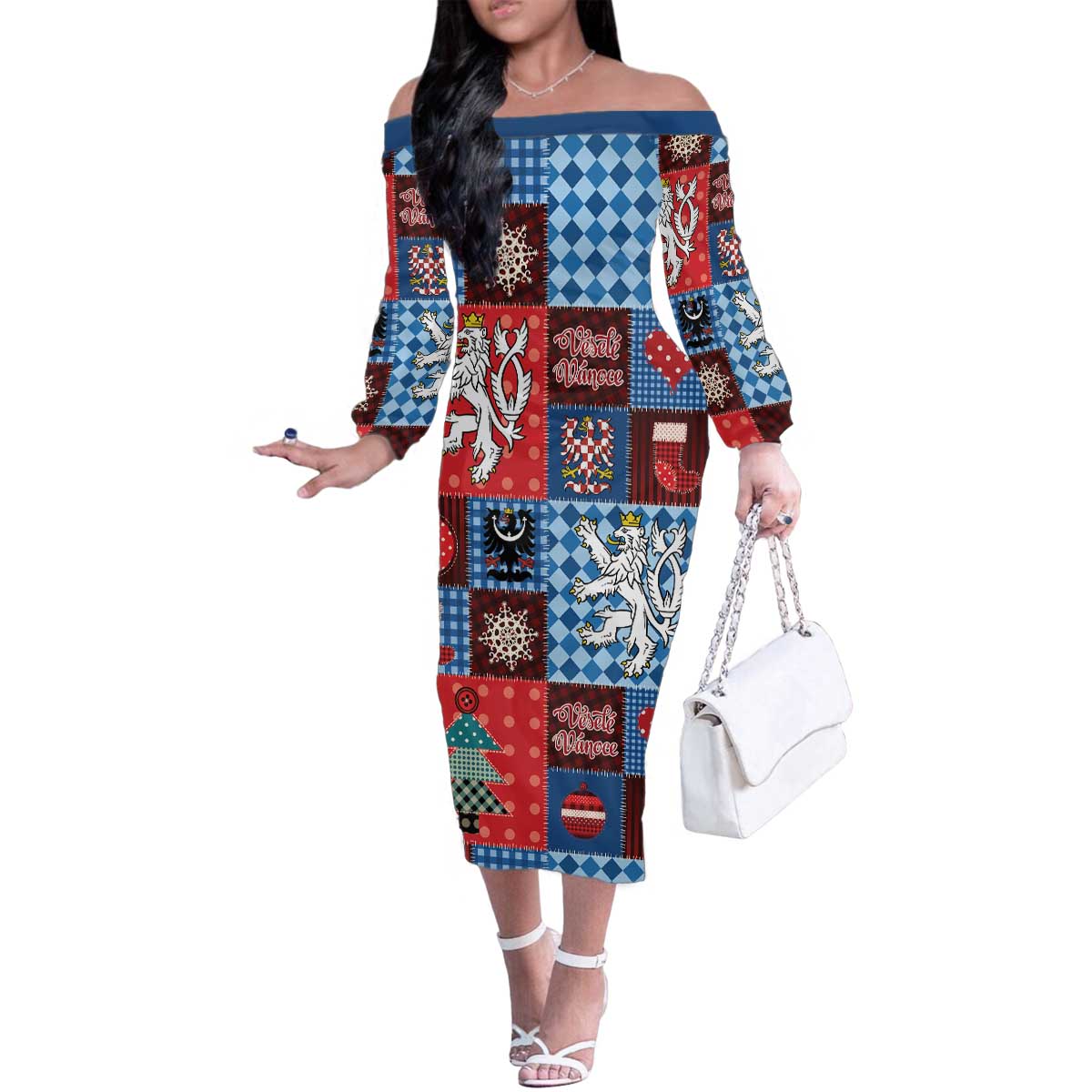 Czech Christmas Patchwork Family Matching Off The Shoulder Long Sleeve Dress and Hawaiian Shirt - Wonder Print Shop
