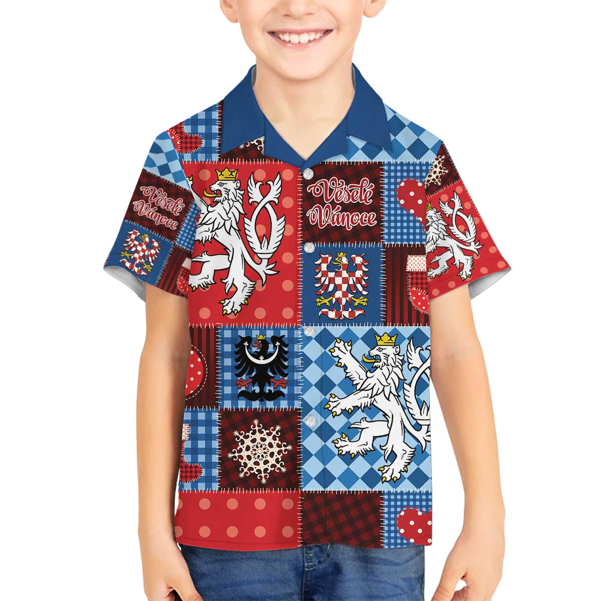 Czech Christmas Patchwork Family Matching Off The Shoulder Long Sleeve Dress and Hawaiian Shirt - Wonder Print Shop