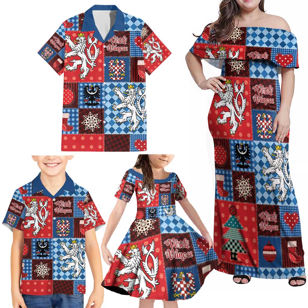 Czech Christmas Patchwork Family Matching Off Shoulder Maxi Dress and Hawaiian Shirt - Wonder Print Shop
