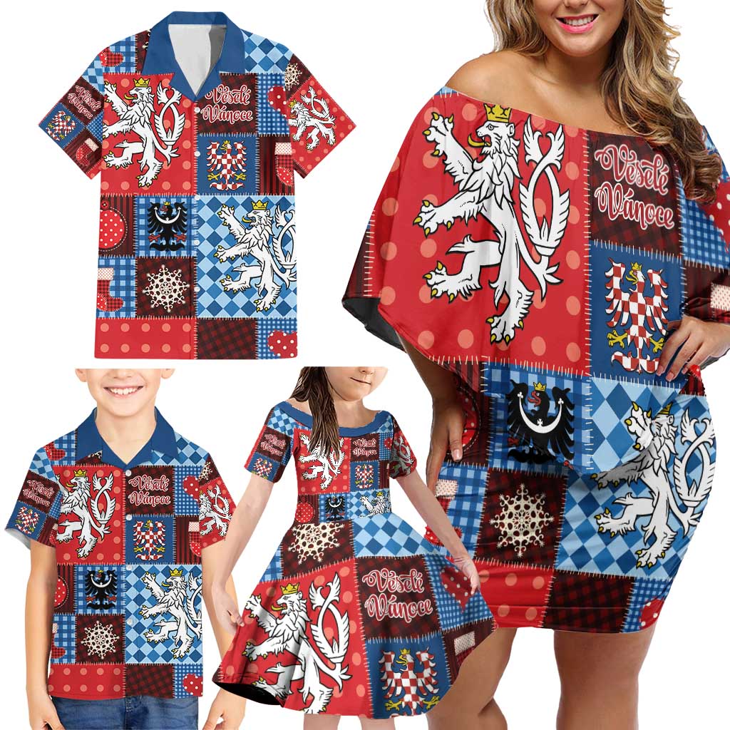 Czech Christmas Patchwork Family Matching Off Shoulder Short Dress and Hawaiian Shirt - Wonder Print Shop