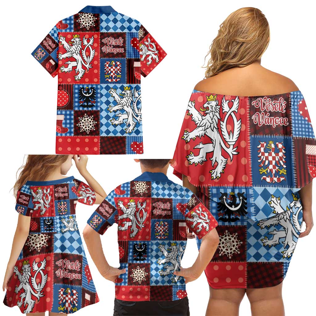 Czech Christmas Patchwork Family Matching Off Shoulder Short Dress and Hawaiian Shirt - Wonder Print Shop
