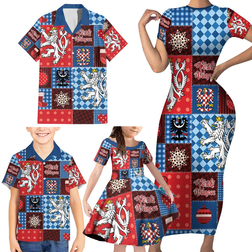 Czech Christmas Patchwork Family Matching Short Sleeve Bodycon Dress and Hawaiian Shirt - Wonder Print Shop