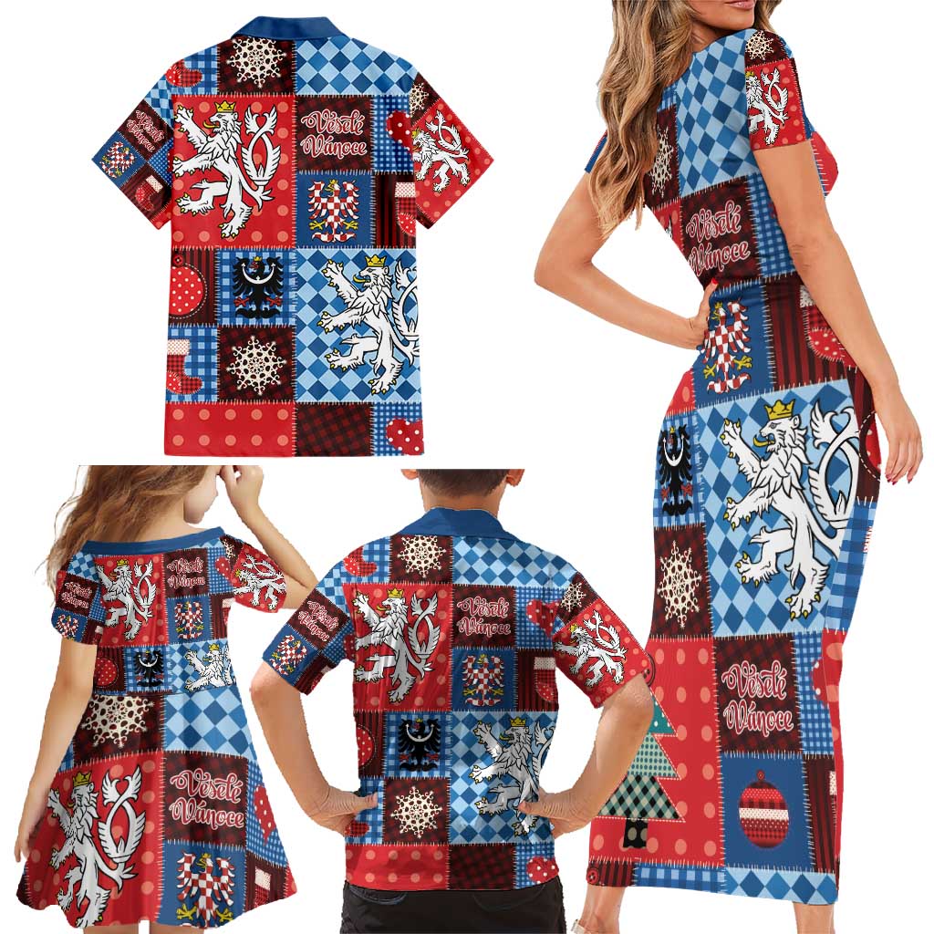 Czech Christmas Patchwork Family Matching Short Sleeve Bodycon Dress and Hawaiian Shirt - Wonder Print Shop