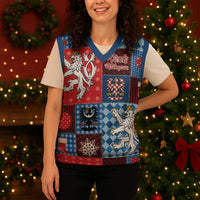 Czech Christmas Patchwork Christmas Knitted V-Neck Vest - Wonder Print Shop