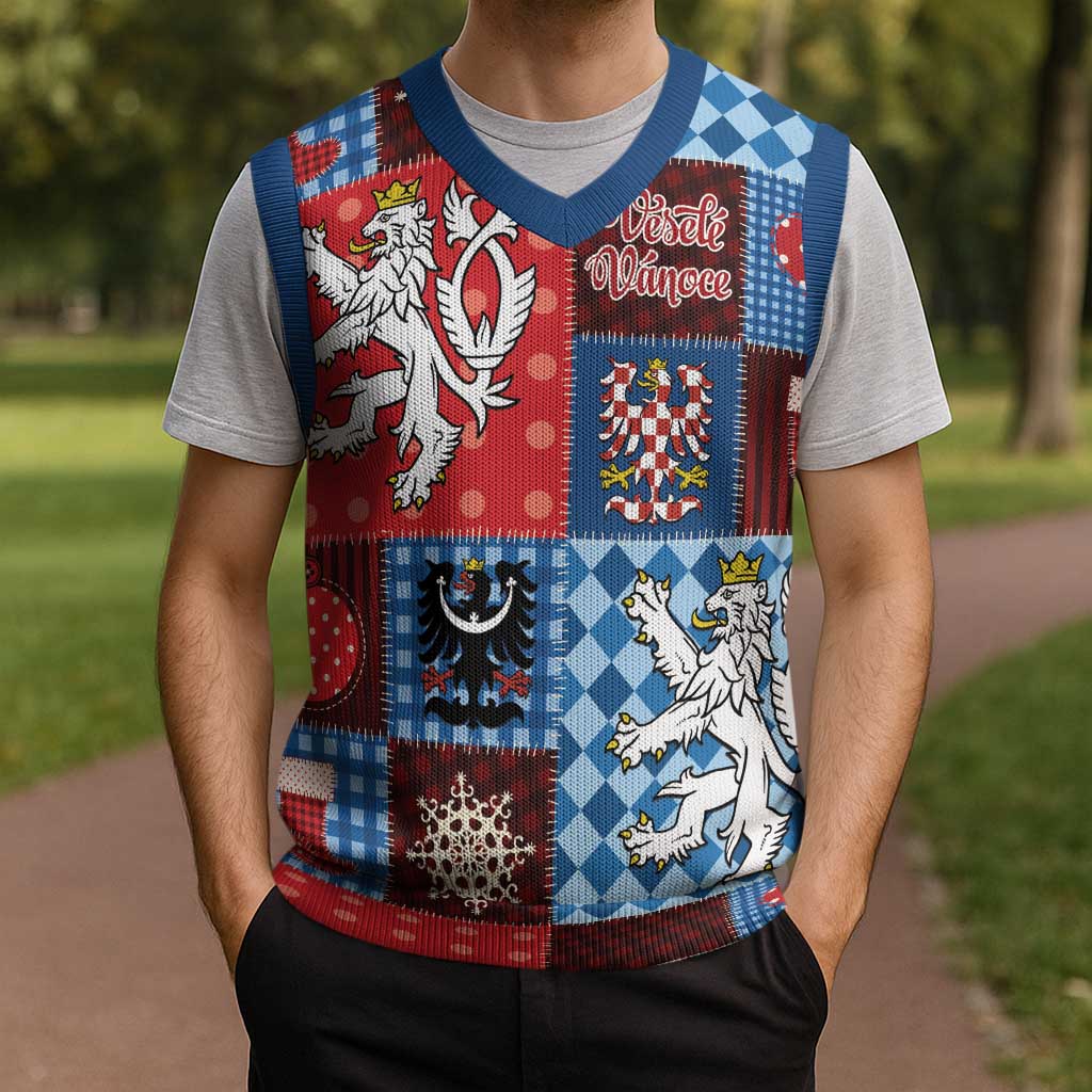 Czech Christmas Patchwork Christmas Knitted V-Neck Vest - Wonder Print Shop