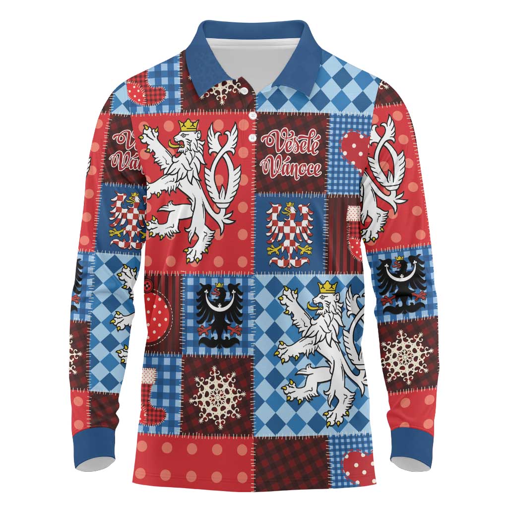 Czech Christmas Patchwork Long Sleeve Polo Shirt - Wonder Print Shop