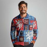 Czech Christmas Patchwork Long Sleeve Polo Shirt - Wonder Print Shop