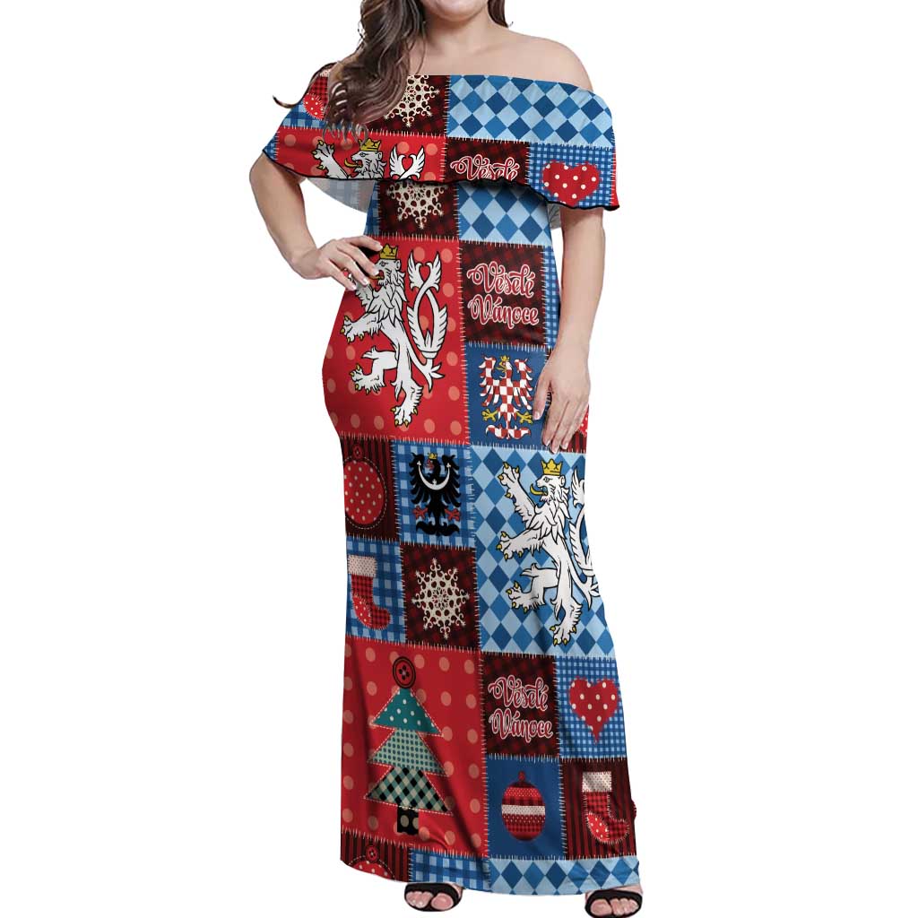 Czech Christmas Patchwork Off Shoulder Maxi Dress - Wonder Print Shop