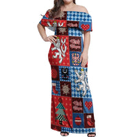 Czech Christmas Patchwork Off Shoulder Maxi Dress - Wonder Print Shop
