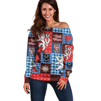 Czech Christmas Patchwork Off Shoulder Sweater - Wonder Print Shop