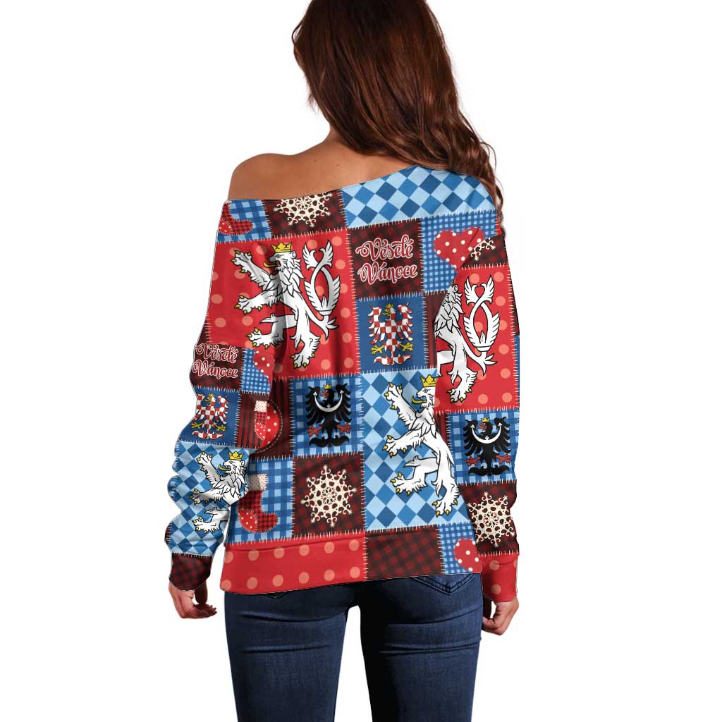 Czech Christmas Patchwork Off Shoulder Sweater - Wonder Print Shop