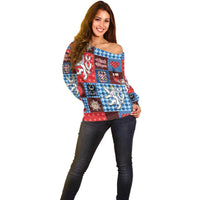 Czech Christmas Patchwork Off Shoulder Sweater - Wonder Print Shop