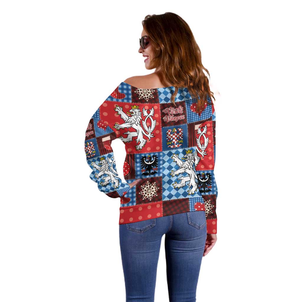 Czech Christmas Patchwork Off Shoulder Sweater - Wonder Print Shop