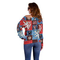 Czech Christmas Patchwork Off Shoulder Sweater - Wonder Print Shop