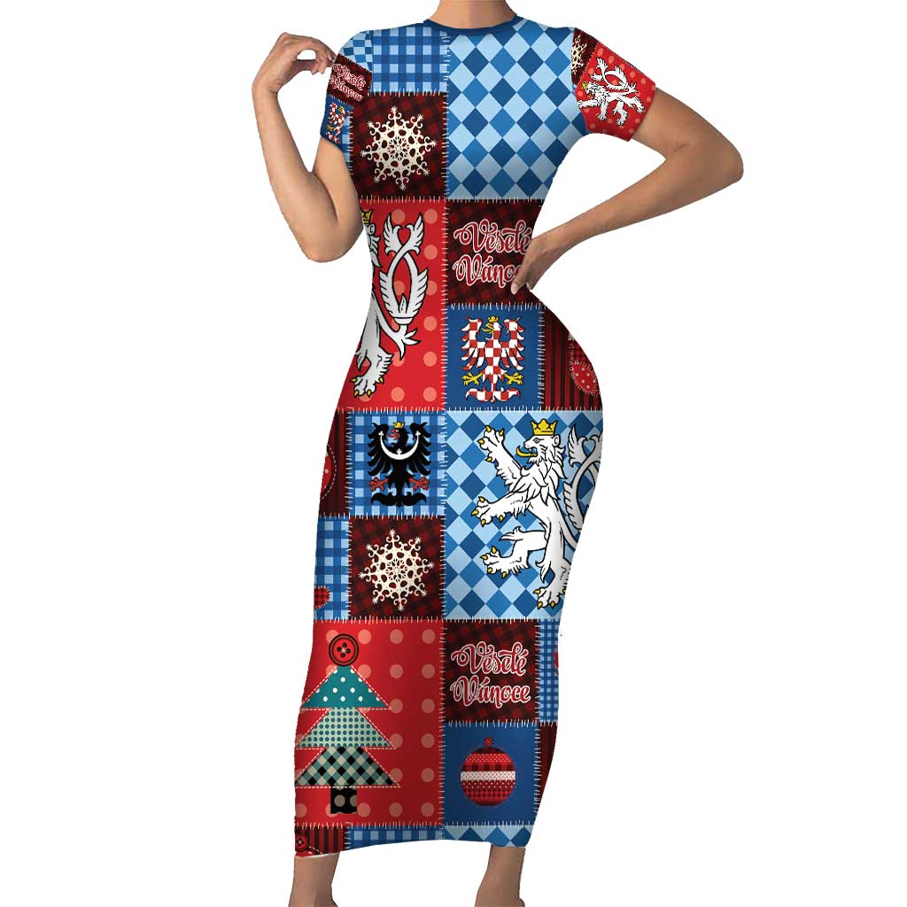 Czech Christmas Patchwork Short Sleeve Bodycon Dress - Wonder Print Shop