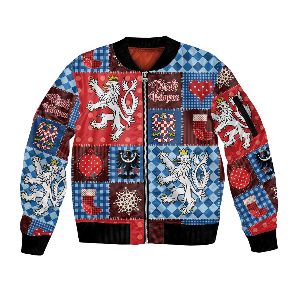 Czech Christmas Patchwork Sleeve Zip Bomber Jacket - Wonder Print Shop