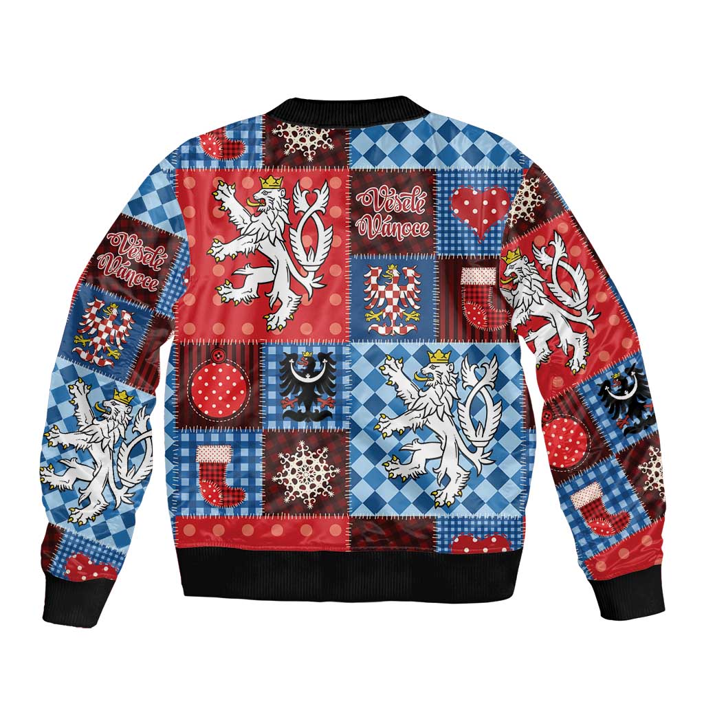 Czech Christmas Patchwork Sleeve Zip Bomber Jacket - Wonder Print Shop