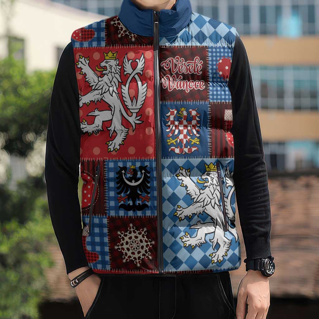 Czech Christmas Patchwork Sleeveless Puffer Jacket - Wonder Print Shop