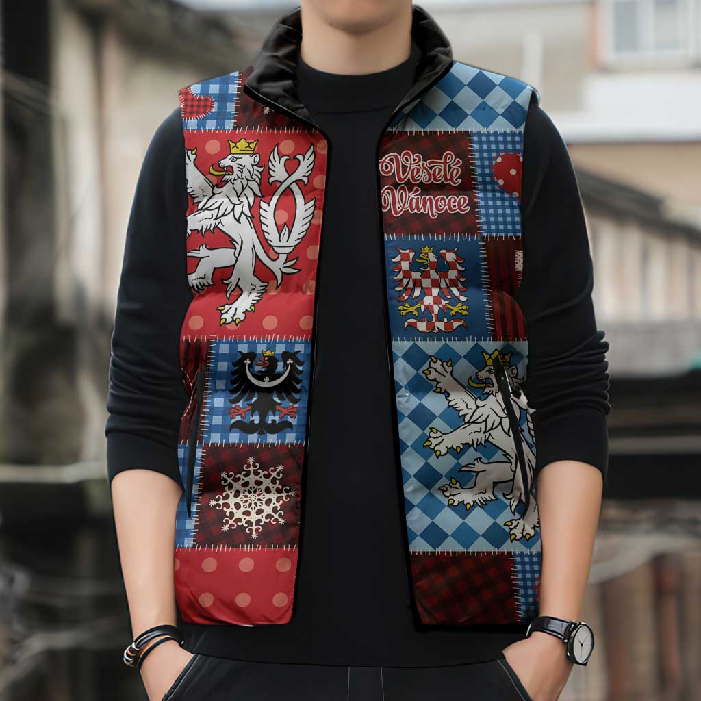 Czech Christmas Patchwork Sleeveless Puffer Jacket - Wonder Print Shop