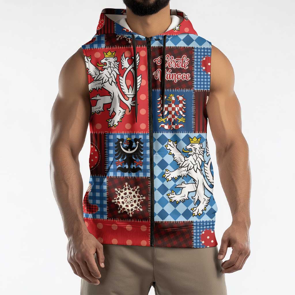 Czech Christmas Patchwork Sleeveless Zip Hoodie - Wonder Print Shop