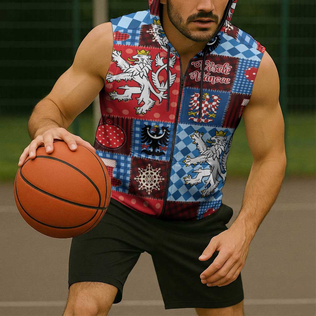 Czech Christmas Patchwork Sleeveless Zip Hoodie - Wonder Print Shop