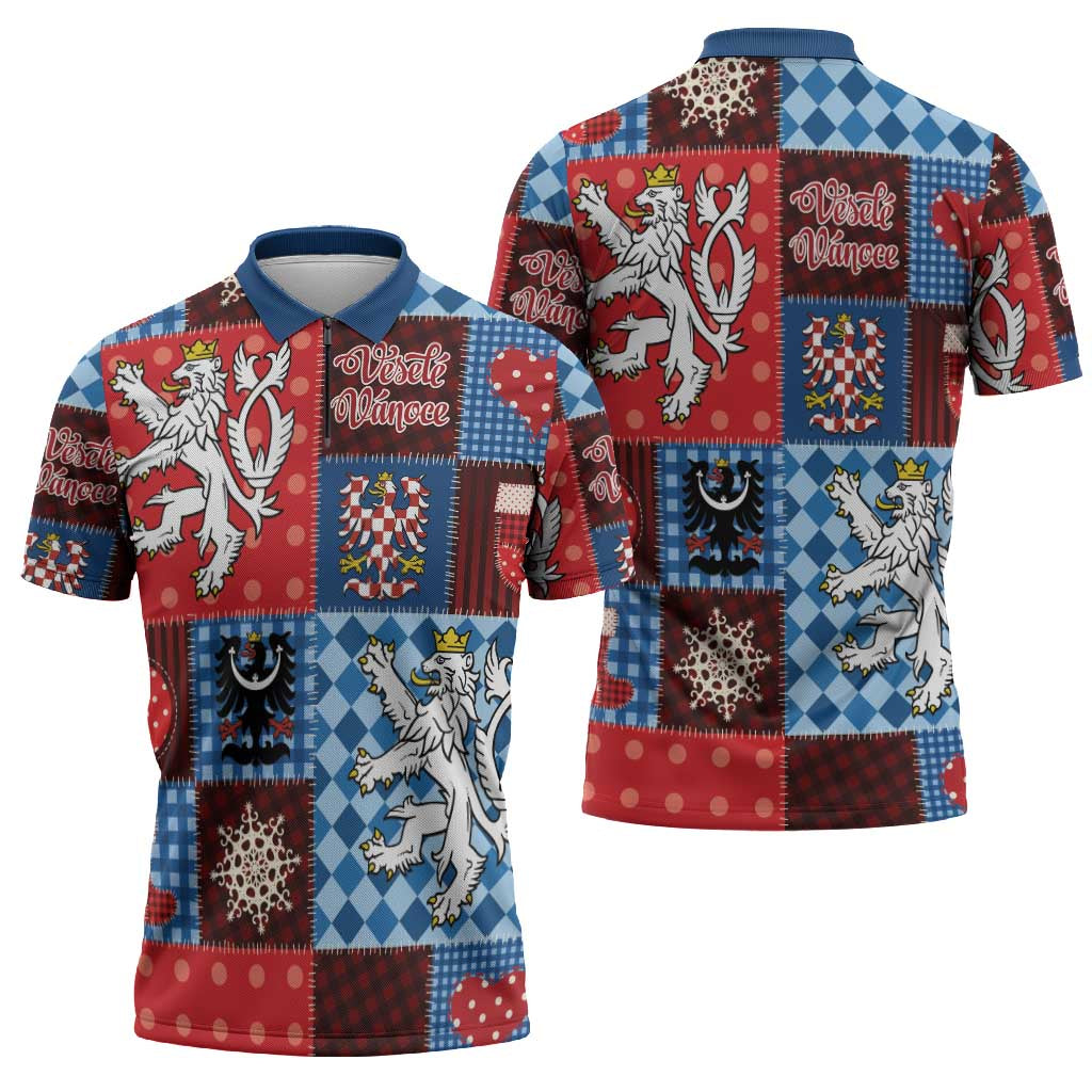Czech Christmas Patchwork Zipper Polo Shirt - Wonder Print Shop