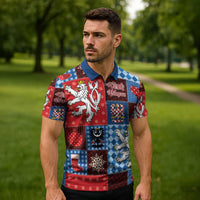 Czech Christmas Patchwork Zipper Polo Shirt - Wonder Print Shop
