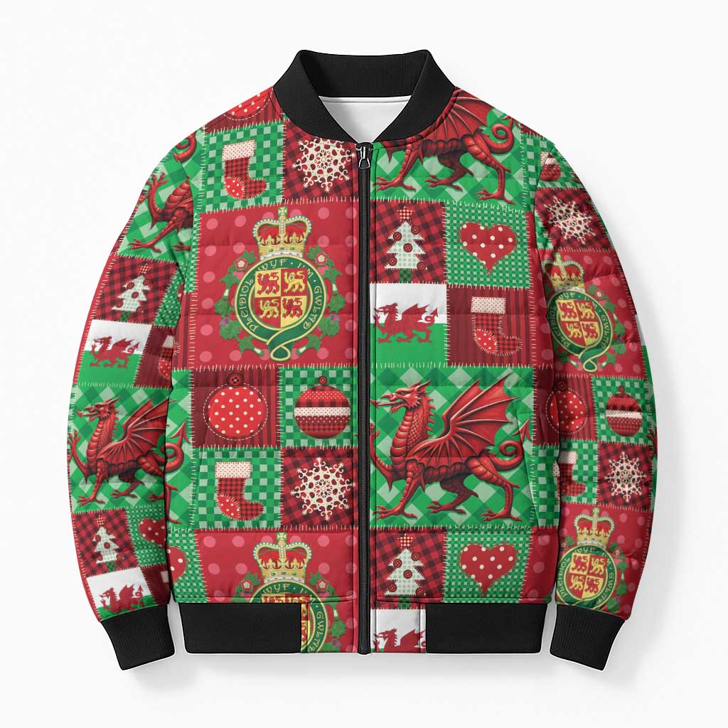 Wales Christmas Patchwork Bomber Puffer Jacket - Wonder Print Shop