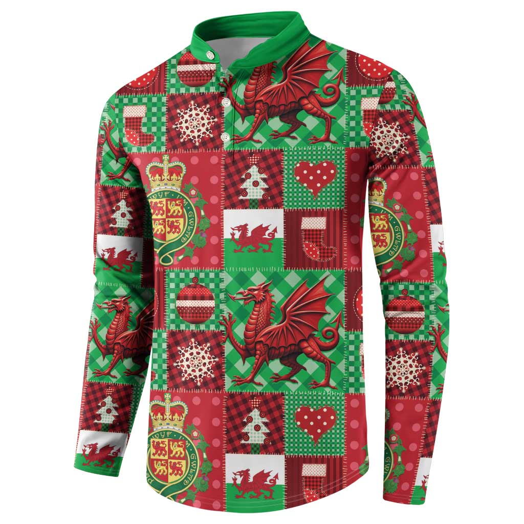 Wales Christmas Patchwork Button Sweatshirt - Wonder Print Shop
