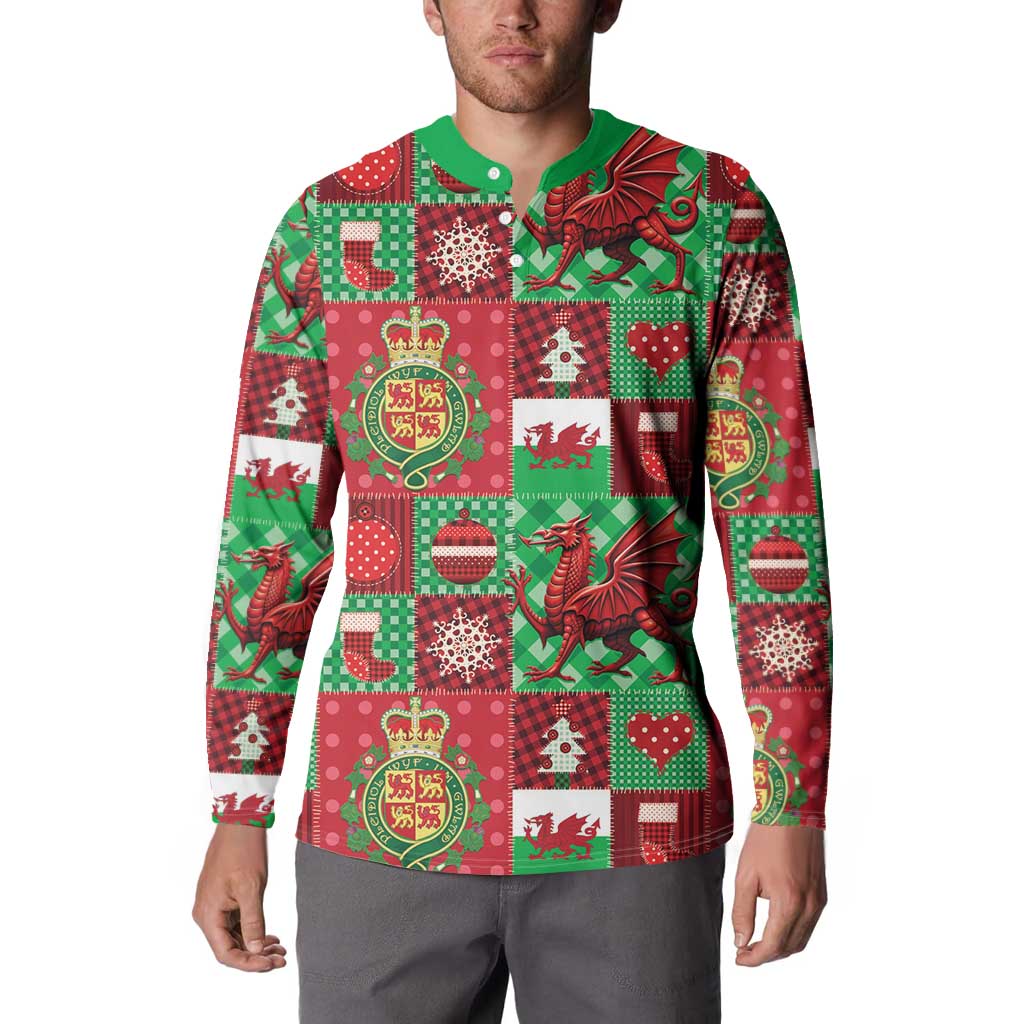 Wales Christmas Patchwork Button Sweatshirt - Wonder Print Shop