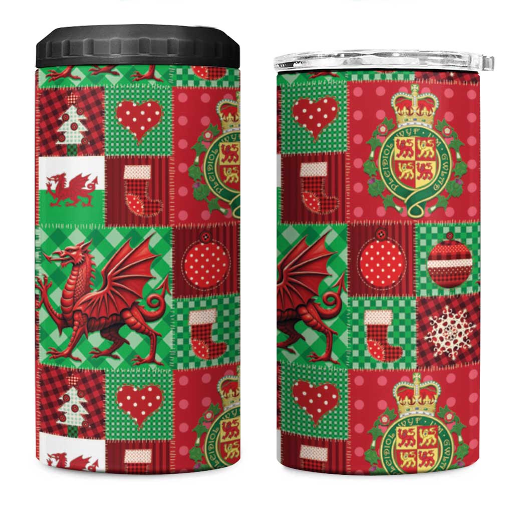Wales Christmas Patchwork 4 in 1 Can Cooler Tumbler - Wonder Print Shop
