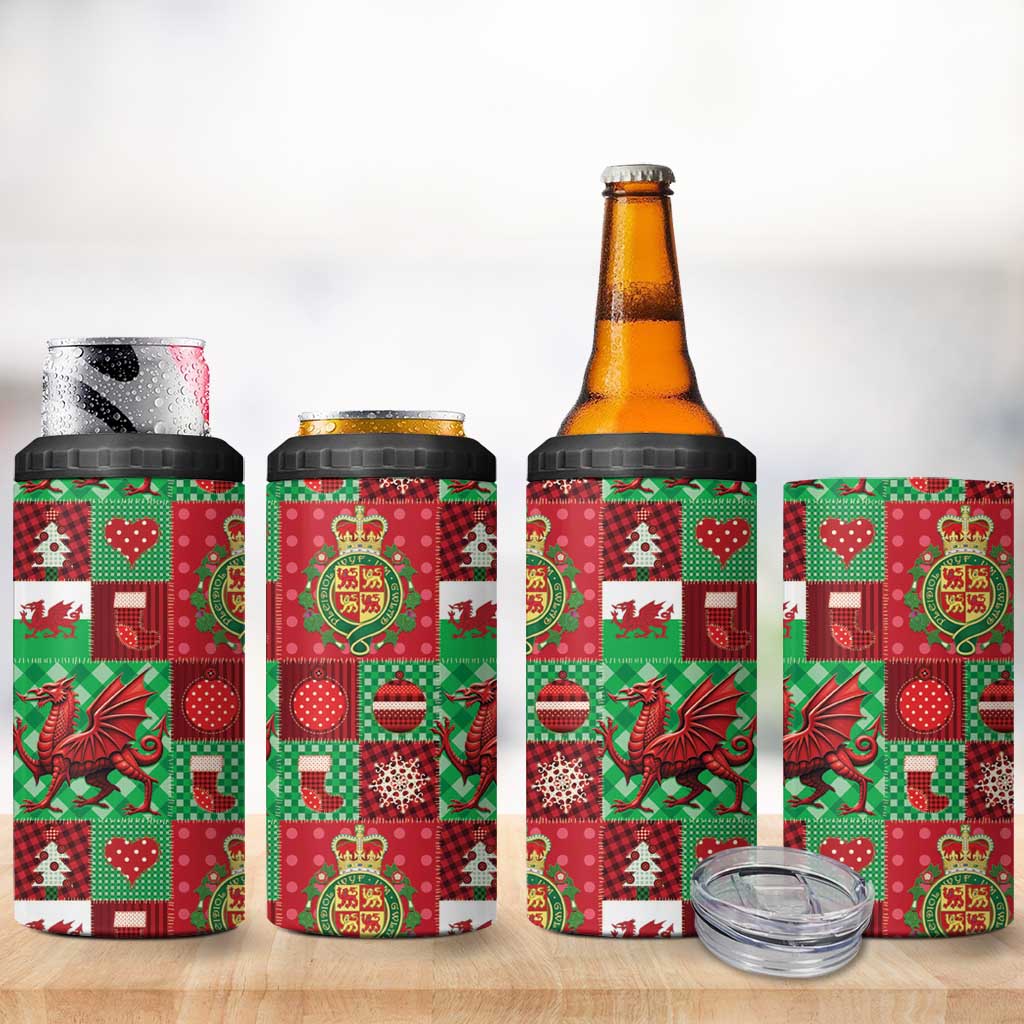 Wales Christmas Patchwork 4 in 1 Can Cooler Tumbler - Wonder Print Shop